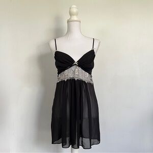 Black and white lace babydoll lingerie dress bow and jewel detailing.